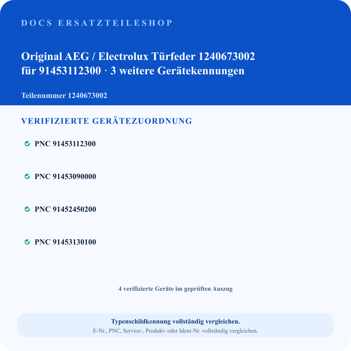 Verifizierter Passungsauszug 1240673002 – 4 geprüfte PNCs