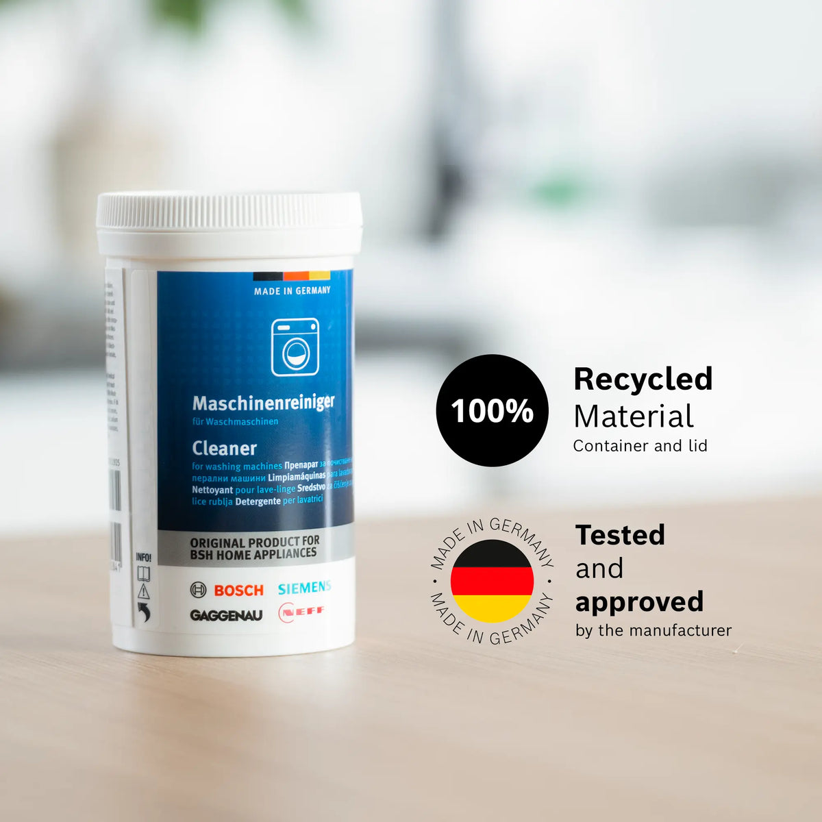 Bosch Siemens Waschmaschinenreiniger 00311925 – ergänzender Herstellerhinweis zur recycelten Verpackung