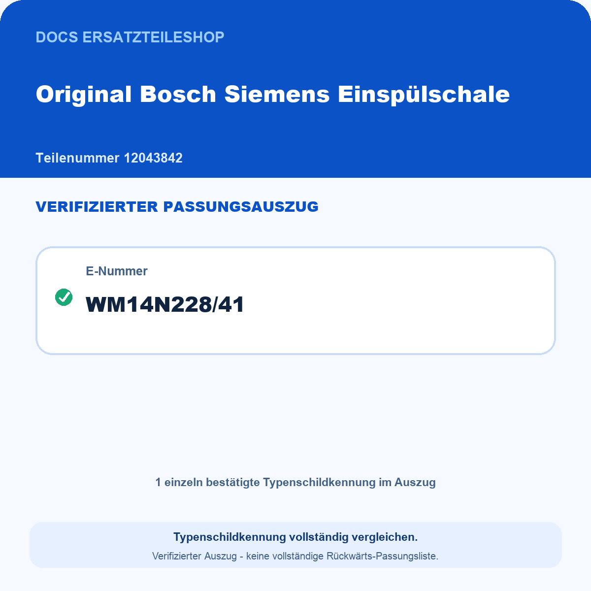 Passungskarte 12043842 – verifizierter Auszug: E-Nummer WM14N228/41