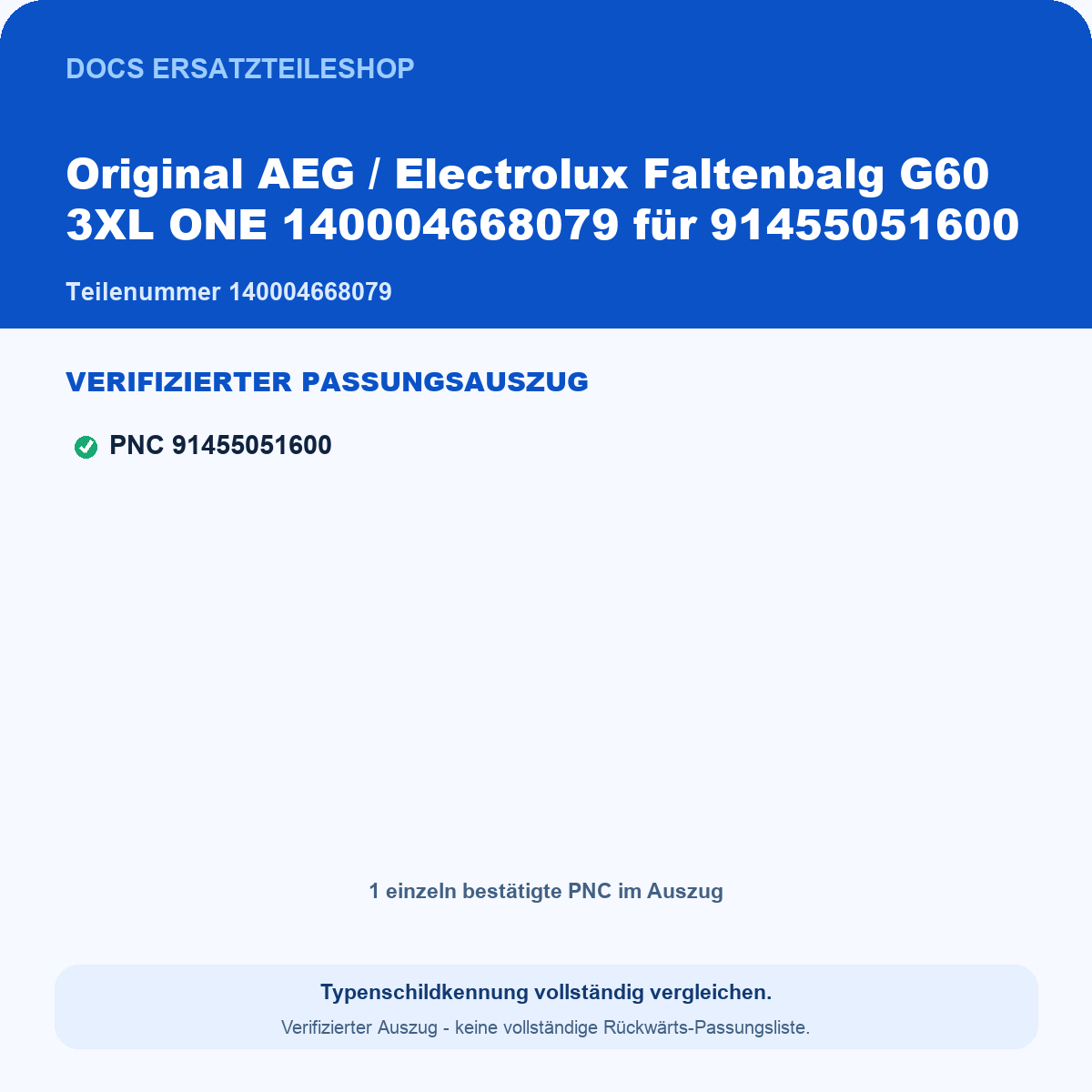 Verifizierter Passungsauszug 140004668079 - PNC 91455051600